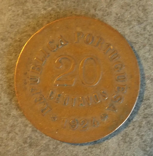 Portugal 20 Centavos Coin Dated 1924 Nice Coin