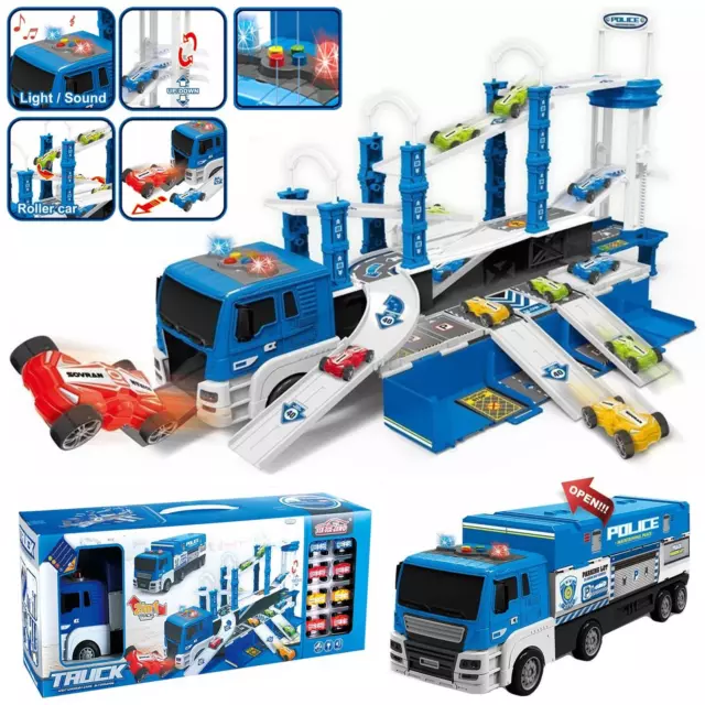 Electronic Police Truck 2in1 Toy Car Parking Race Track Game Play Set Xmas Gift