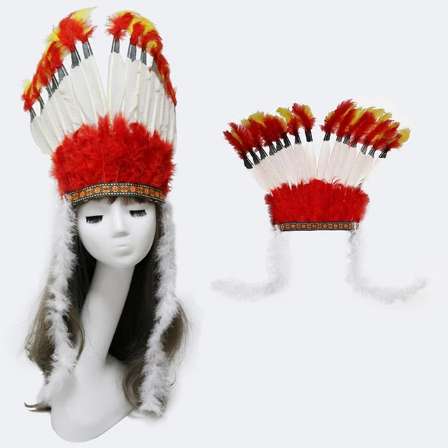 Coiffe de plumes, chapeau indien de chef pour enfants, déguisement de Mardi