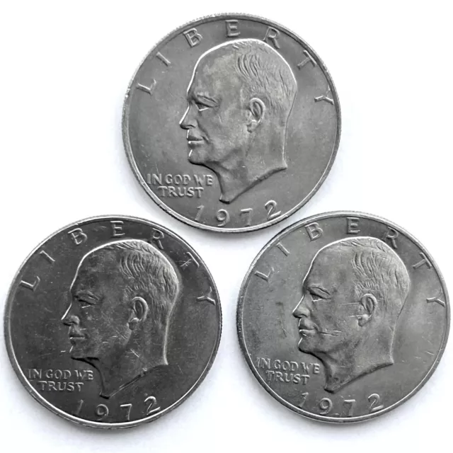 1972 United States US Eisenhower Liberty One Dollar Coins Lot of 3