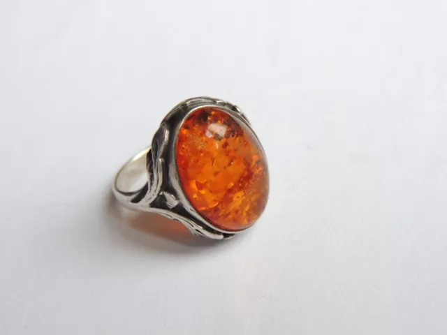 Belle Bague en Argent Massif et Ambre - Grand Format Inclusion