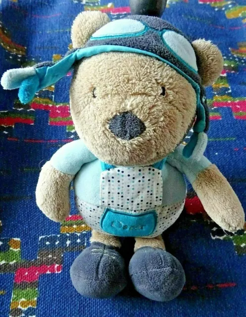 Kb/ Doudou Peluche Sauthon Ours Oscar Et Lazare Aviateur Bleu 28 Cm Tbe