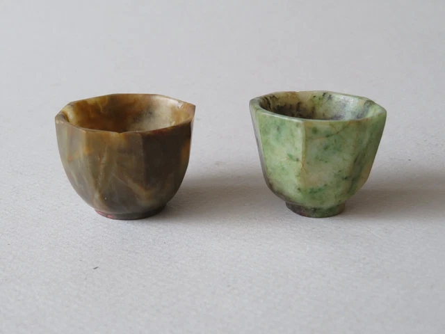 2 Small Antique Jade Wine Cups -----  Qing Dynasty