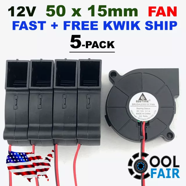 12V 50mm Blower Fan 5015 50mm x 15mm Turbo Cooling 3D Printer Rep Rap 2pin 5 Pcs