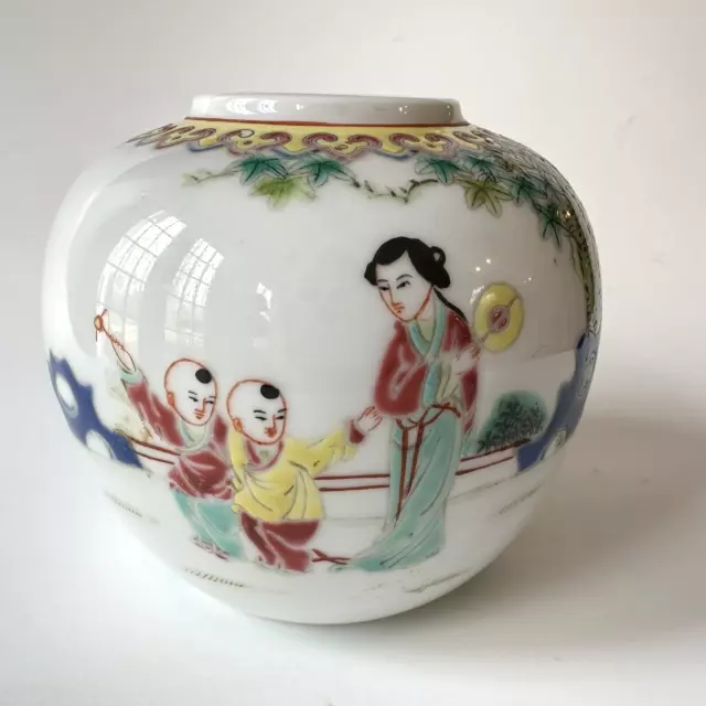 Antique Chinese Asian Porcelain Vase Famille Children Qing Play Raised Finish