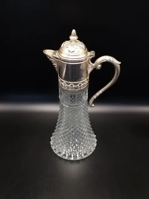 Silver plate pressed glass water claret jug vintage Italian