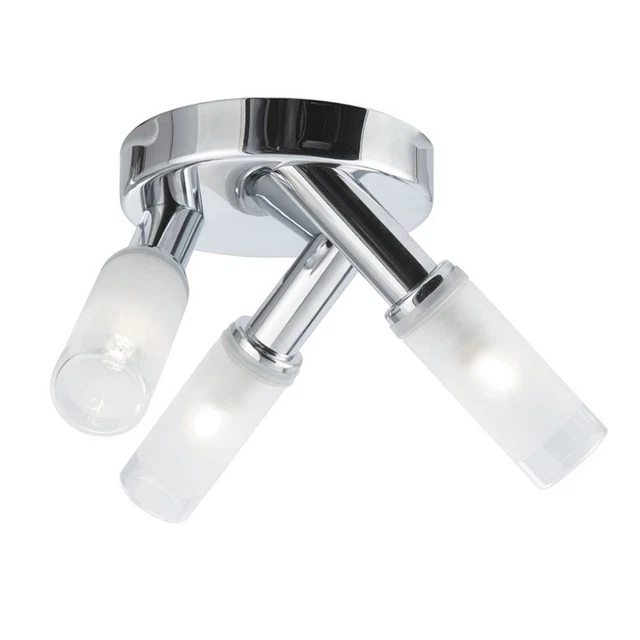 3 Lights Chrome Frosted Glass Shades Bathroom Flush Ceiling Fitting Spot light