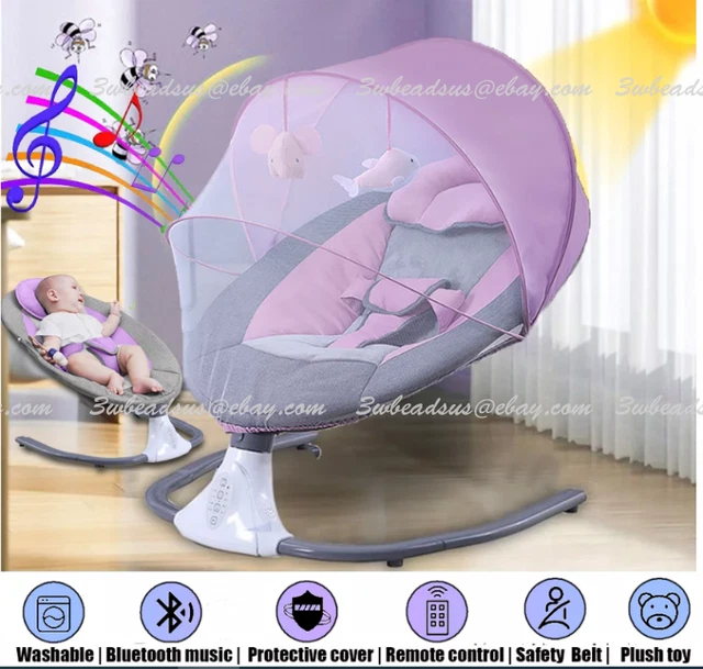 Electric Baby Swing Cradle Infants Bed Crib Motorized Bluetooth Speaker Pink US