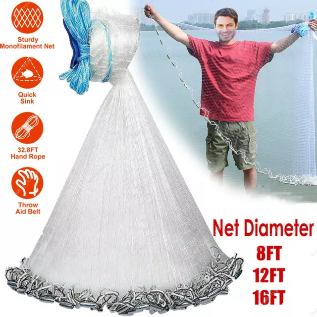 Fishing Cast Net Freshwater Saltwater Bait Fish Shrimp Trap Throw Casting Net AU 2