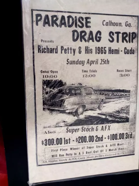 NASCAR Driver Richard Petty In 1965 Goes Drag Racing. Reproduced 11x17 POSTER.