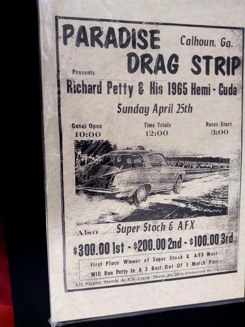 NASCAR Driver Richard Petty In 1965 Goes Drag Racing. Reproduced 11x17 POSTER.