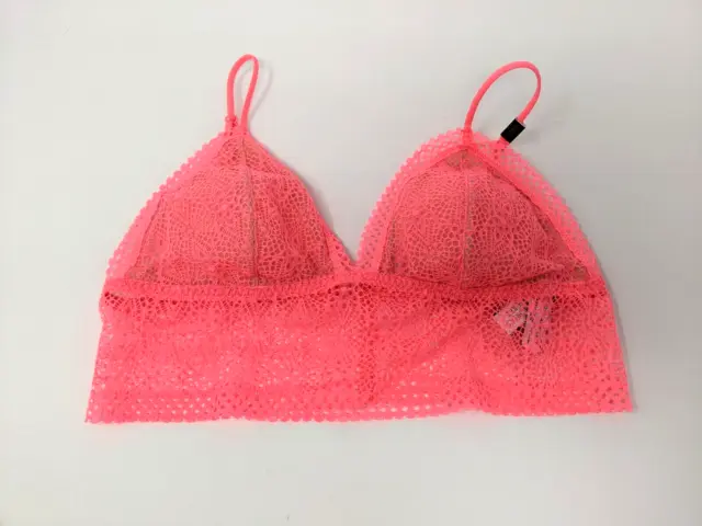 Victorias Secret Pink Padded Wireless Lace Bralette Bra Top Size Medium NWT
