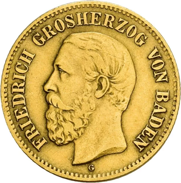 Künker: Baden, Friedrich I., 5 Mark 1877 G, Gold, selten!
