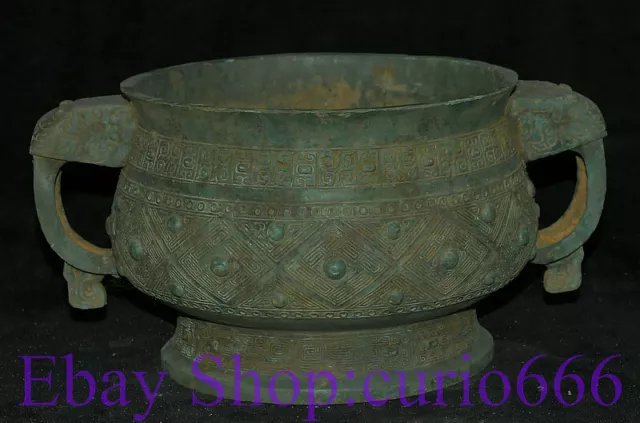 12" Old China Bronze Ware Dynasty Beast Ears Incense Burner Censer Food vessels