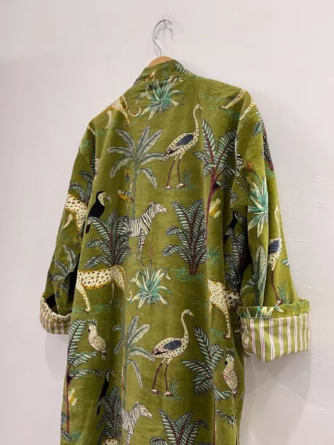 Abiti kimono in velluto con stampa giungla verde, cappotto in velluto per... 3
