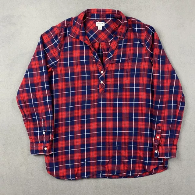 JCREW Re-Imagined Shirt Women’s Medium Red Blue Plaid Flannel Long Sleeve Button