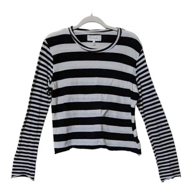 The GREAT Long sleeve cropped tee black mixed striped cotton women's size 0/XS