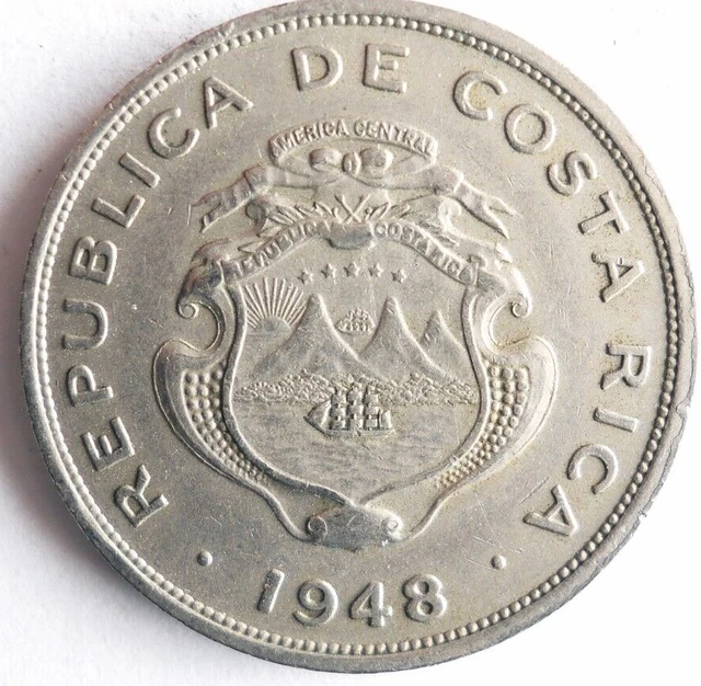 1948 COSTA RICA 50 CENTIMOS - High Quality Coin - FREE SHIP - Vintage Bin #5