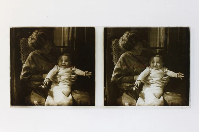 Famille Bébé France Photo Stereo Amateur P50L5n9 Plaque de verre Vintage c1910