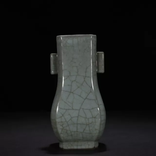 10.2" China old song dynasty Porcelain guan kiln cyan Long neck double ear vase
