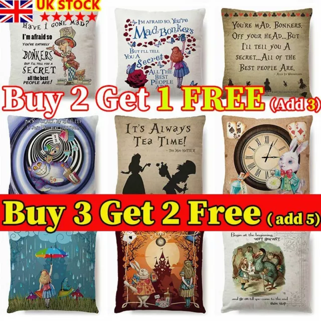 ALICE IN WONDERLAND - Cushion Cover Pillow Cases Cotton Square Vintage Gift UK