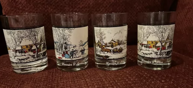 CURRIER AND IVES Arbys Collectors Low Ball Rocks Glasses 1978 4 glasses