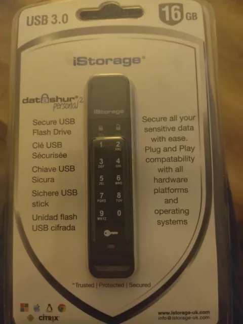 iStorage IS-FL-DAP3-B-16 16 GB datAshur Personal2 USB 3.0 Flash-Laufwerk