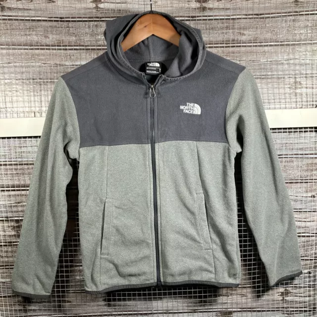 The North Face Boy's Colorblock Full Zip Grey Fleece Hoodie Jacket Youth Sz M