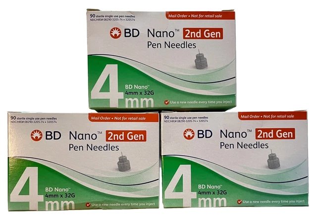 NEW - Diabetics - BD Nano 2nd Gen Pen 4mm x 32G - 90ct x3, 270ct Exp. 11/2027