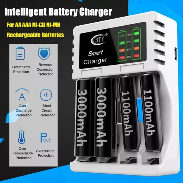 Charger Fast Charging Dock 4 Slot For AA AAA NI-CD NI-MH Rechargeable Batteries