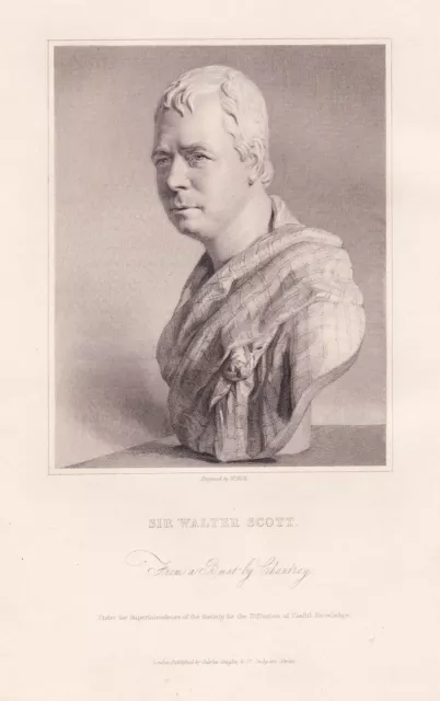 Sir Walter Scott Novelist Poète Historian Scotland Portrait Engraving 1835