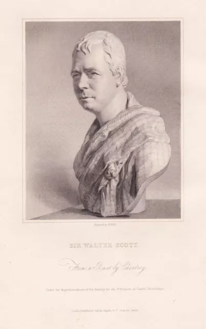 Sir Walter Scott Novelist Poet Historian Scotland Ritratto Engraving 1835