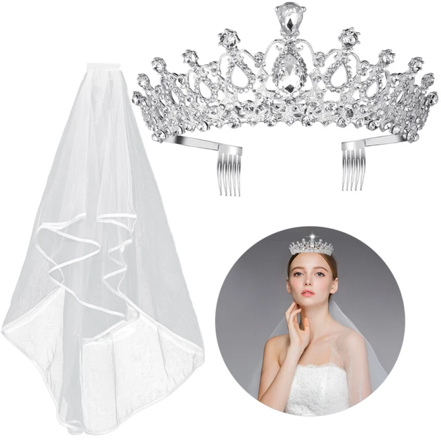 2 pz velo Frcolor Strass Crown con pettine design elegante nastro strass