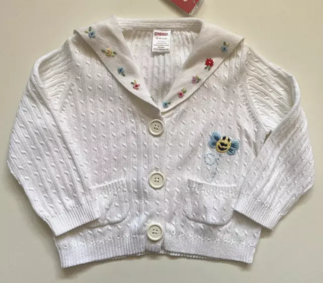 Gymboree Wish You Were Here Cardigan Sweater Honey Bee White Girl's Size 12-18M