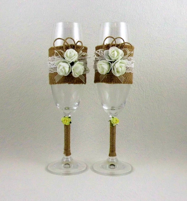 Hochzeitsgläser Verres à Champagne Avec Ruban de Jute Mariage Cadeau de Marriage