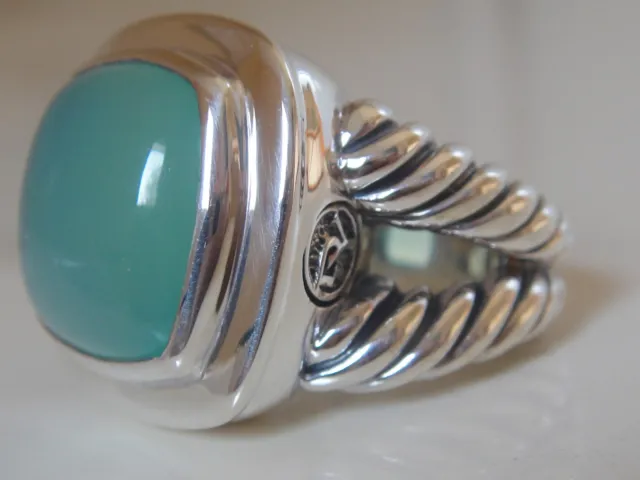 $975 David Yurman Silver Albion Large Aqua Chalcedony Ring