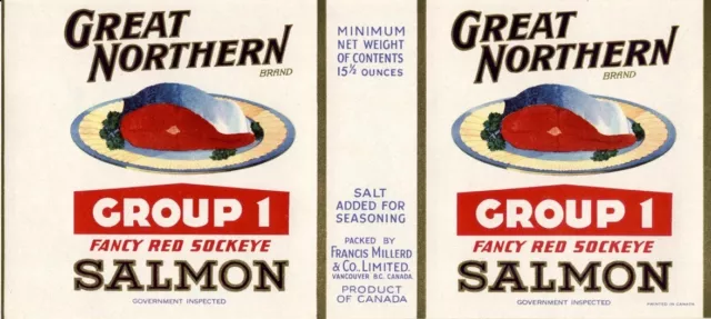 GREAT NORTHERN BRAND - SALMON CAN LABEL - 1930s - EMBOSSED