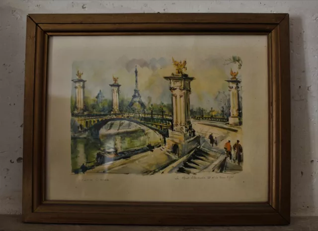 Litho de Marius Girard "Pont Alexandre III et Tour Eiffel"