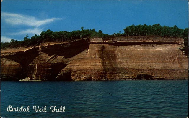 Michigan Munising Pictured Rocks formation Bridal Veil Falls ~ 1950s-60s  sku063