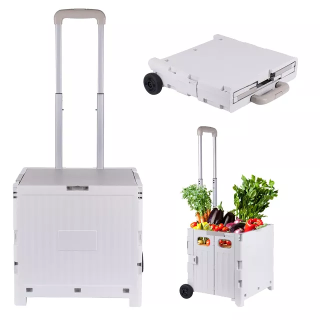 Foldable Utility Cart with Lid Folding Portable Rolling Crate Handcart