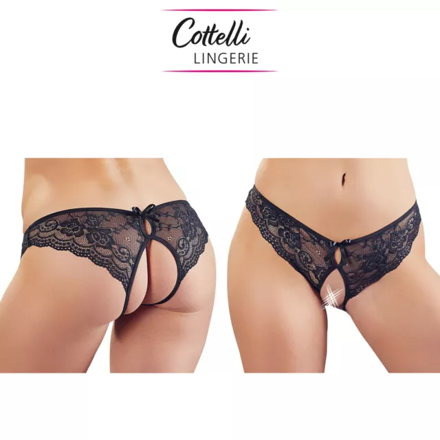 Cottelli Collection Lingerie Slip Nero Pizzo Aperto Braziliana Crotchless Briefs