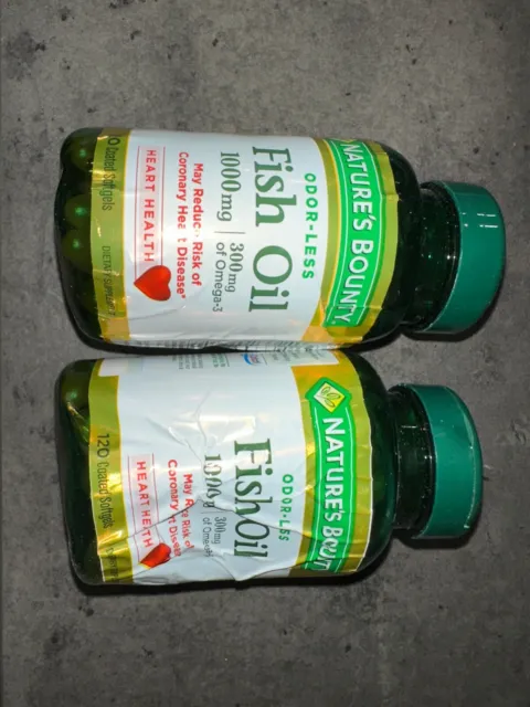 Nature's Bounty Omega-3 Fish Oil 1000 mg Softgels 120 Soft Gels Each- 2PACK