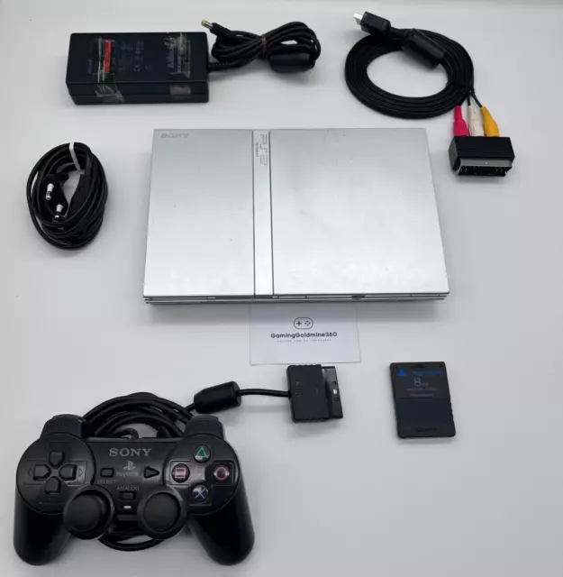 Playstation 2 Slim Silver Console Sony PS2 + Controller e Memory Card Originale 3