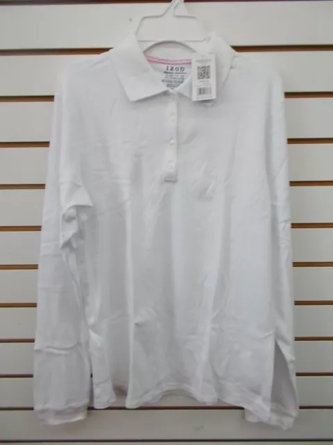 Girls IZOD White Long Sleeved Uniform Polo Shirt Size 10.5/12.5 - 18.5