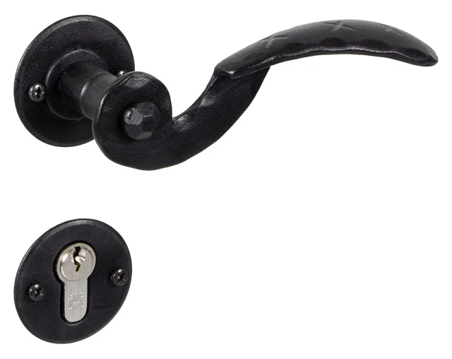 Poignées de porte vintage noires avec plaque longue en fer