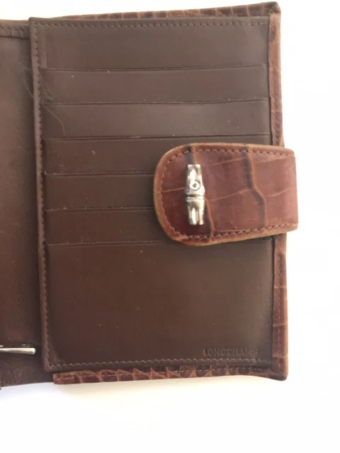 Longchamp Cognac Brown Croc Embossed Leather Continental Bifold Wallet 5