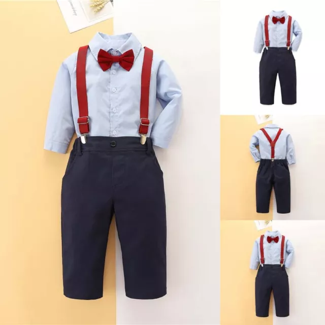 Toddler Baby Boys' Gentleman Clothes Sets Bow Tie Shirts Suspender Pants Outfits