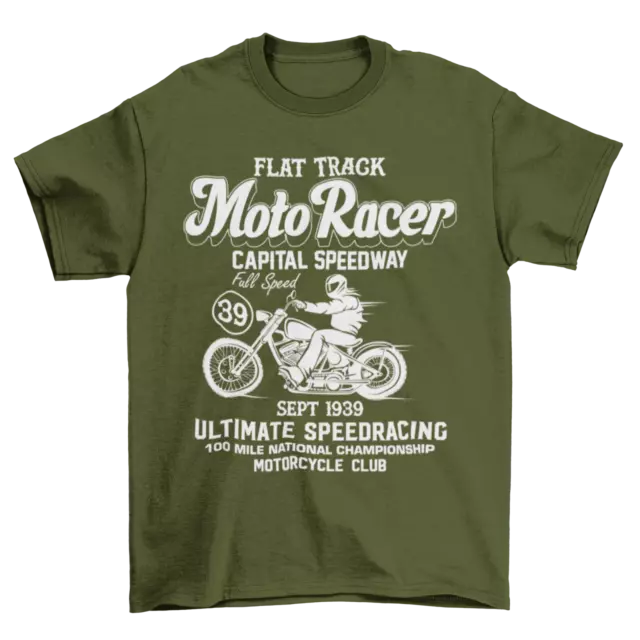 Moto Racer Biker T Shirt Speedway Classic Motorcycle Design Retro Vintage Style