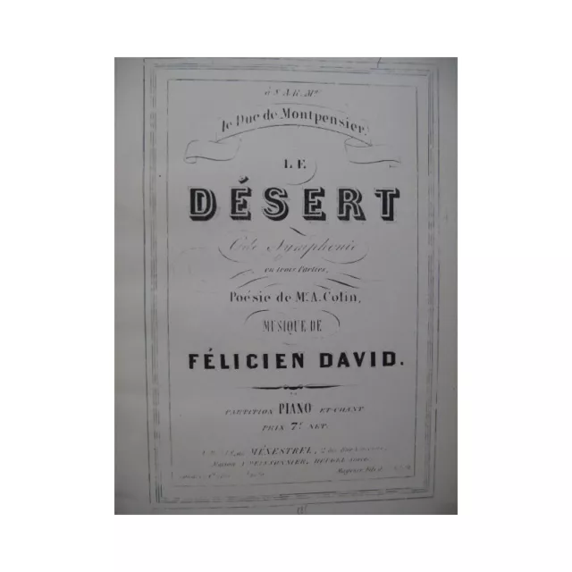 DAVID Félicien Le Désert Opéra Chant Piano XIXe