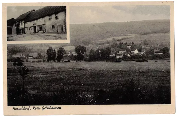 Ansichtskarte Hesseldorf, Kreis Gelnhausen, Gasthaus u. Metzgerei Georg Gabel